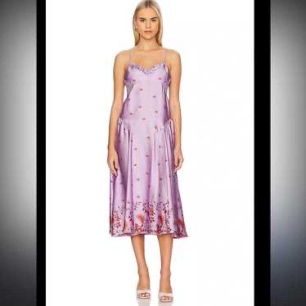 Free People On My Own Floral Satin Nightgown - Lilac Combo Women's SP‎